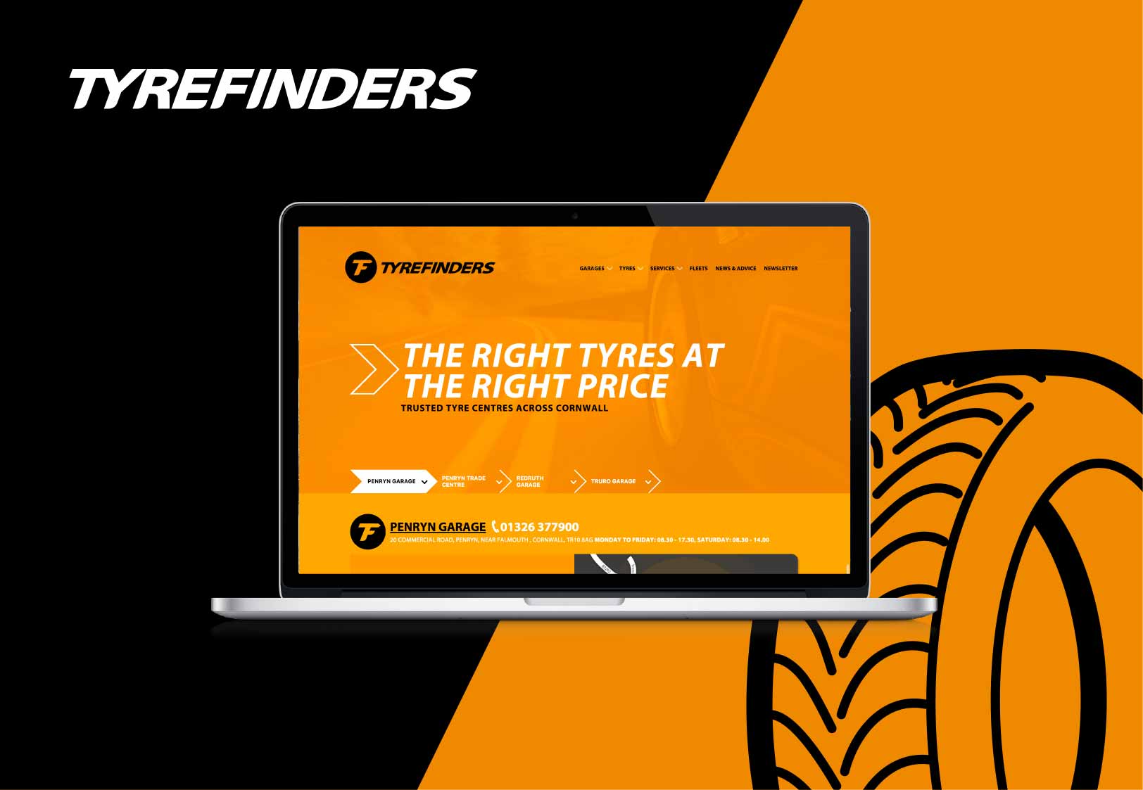TyreFinders graphic with website in laptop screen